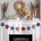 4th of July Patriotic Garland Decorations, Rustic Wooden Star Red White and Blue Garland Decor